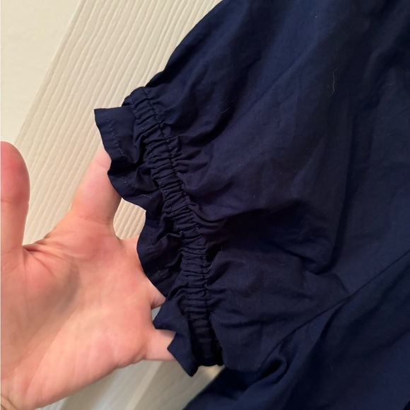 J.Crew navy blouse, bow in back, Sz L-worn once - Picture 2 of 4